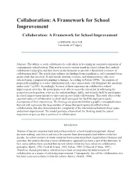 Collaboration: a Framework for School Improvement Collaboration: a Framework for School Improvement