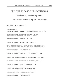 OFFICIAL RECORD of PROCEEDINGS Wednesday, 4