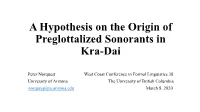 A Hypothesis on the Origin of Preglottalized Sonorants in Kra-Dai