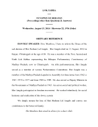 LOK SABHA ___ SYNOPSIS of DEBATES (Proceedings Other Than