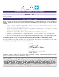 Notice of Annual Meeting of Stockholders Your Vote Is
