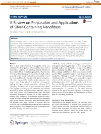 A Review on Preparation and Applications of Silver-Containing Nanofibers Shu Zhang, Yongan Tang* and Branislav Vlahovic