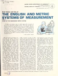 Brief History and Use of the ENGLISH and METRIC SYSTEMS of MEASUREMENT with a CHART of the MODERNIZED METRIC SYSTEM