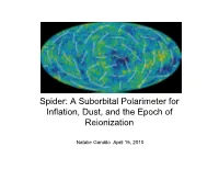 Spider: a Suborbital Polarimeter for Inflation, Dust, and the Epoch of Reionization