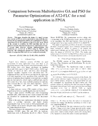 Comparison Between Multiobjective GA and PSO for Parameter Optimization of AT2-FLC for a Real Application in FPGA