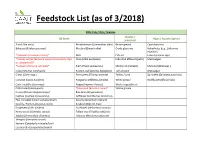 Feedstock List (As of 3/2018)