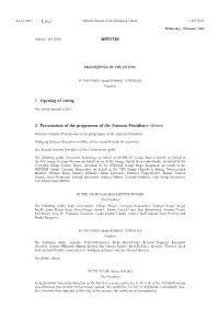 MINUTES 1. Opening of Sitting 2. Presentation of the Programme Of