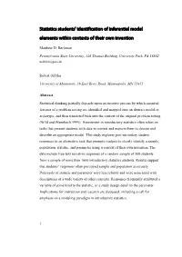 Statistics Students' Identification of Inferential Model Elements Within Contexts of Their Own Invention
