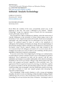 ANALYTIC ECCLESIOLOGY DOI: Editorial: Analytic Ecclesiology