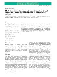 (Glycogen Storage Disease Type V) and Anesthesia a Case Report And