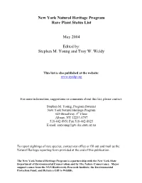 New York Natural Heritage Program Rare Plant Status List May 2004 Edited By