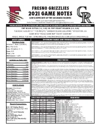 2021 GAME Notes