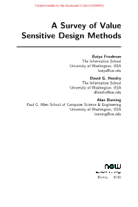 A Survey of Value Sensitive Design Methods