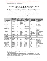 Appendix B – Fire Department Communications