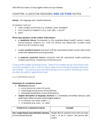 Chapter 4 Lexicon Reading and Lecture Notes