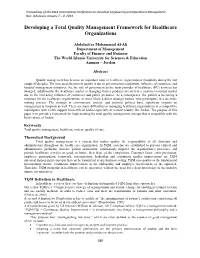 Developing a Total Quality Management Framework for Healthcare Organizations