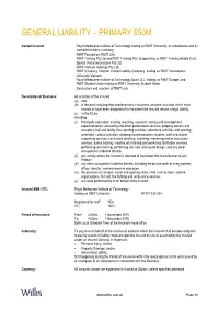 General Liability – Primary $50M