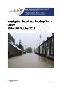 Investigation Report Into Flooding - Storm Callum 12Th - 14Th October 2018