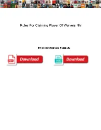Rules for Claiming Player of Waivers Nhl