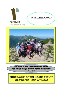 RUSHCLIFFE GROUP PROGRAMME of WALKS and EVENTS 1St JANUARY