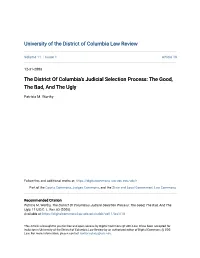 The District of Columbia's Judicial Selection Process: the Good, the Bad, and the Ugly