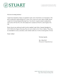 Upper School Students at Stuart Are Required to Read a Total of Four Books Over the Summer