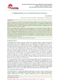 Conditional Release of Convicted Persons in Kosovo