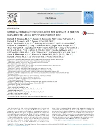Dietary Carbohydrate Restriction As the First Approach in Diabetes