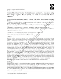 Genetic Diversity of Iranian Cumin (Cuminum Cyminum L.) Accessions, Using Inter-Simple Sequence Repeat (ISSR) and Start Codon Targeted (Scot) Markers