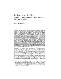 Memory, History, and the Preservation of Archival Records*