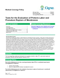 Tests for the Evaluation of Preterm Labor and Premature Rupture of Membranes