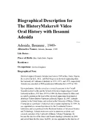Biographical Description for the Historymakers® Video Oral History with Ilesanmi Adesida