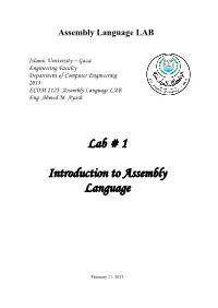Lab # 1 Introduction to Assembly Language