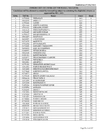 Rank List to Be Published in Web Final
