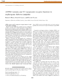 AVPR2 Variants and V2 Vasopressin Receptor Function in Nephrogenic Diabetes Insipidus