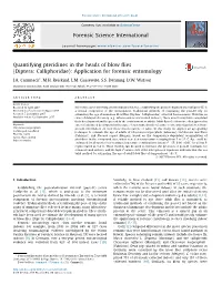 (Diptera: Calliphoridae): Application for Forensic Entomology