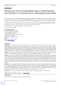 Effectiveness of the Colorapp Mobile App for Health Education and Promotion for Colorectal Cancer: Quasi-Experimental Study