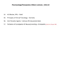 Pharmacology/Therapeutics II Block I Lectures – 2013‐14