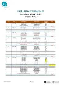 Public Library Collections 2021 Exchange Calendar – Cycle 3 (Selection Week)