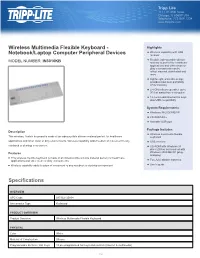 Specifications Wireless Multimedia Flexible Keyboard