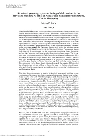 Structural Geometry, Style and Timing of Deformation in the Hawasina Window, Al Jabal Al Akhdar and Saih Hatat Culminations, Oman Mountains
