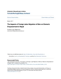 The Impacts of Foreign Labor Migration of Men on Women's Empowerment in Nepal