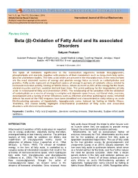 Beta (Β)-Oxidation of Fatty Acid and Its Associated Disorders