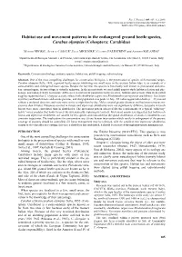 Habitat Use and Movement Patterns in the Endangered Ground Beetle Species, Carabus Olympiae (Coleoptera: Carabidae)