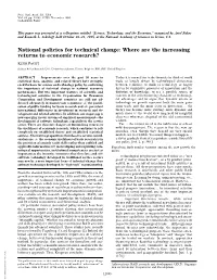 National Policies for Technical Change: Where Are the Increasing Returns to Economic Research?