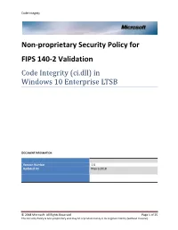 Security Policy for FIPS 140-2 Validation Code Integrity (Ci.Dll) in Windows 10 Enterprise LTSB