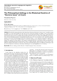 The Philosophical Antilogy in the Rhetorical Doctrine of “Decisive Issue” at Cicero