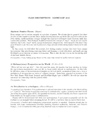 CLASS DESCRIPTIONS—MATHCAMP 2018 Classes