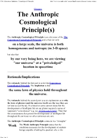 Discussion on the Anthropic Principle of Barrow and Tipler Vs. Divine