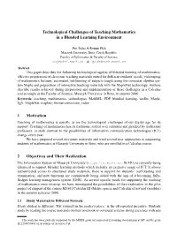 Technological Challenges of Teaching Mathematics in a Blended Learning Environment£